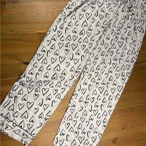 Vintage Victoria's Secret White & Black Heart Print Drawstring Pajama Pants